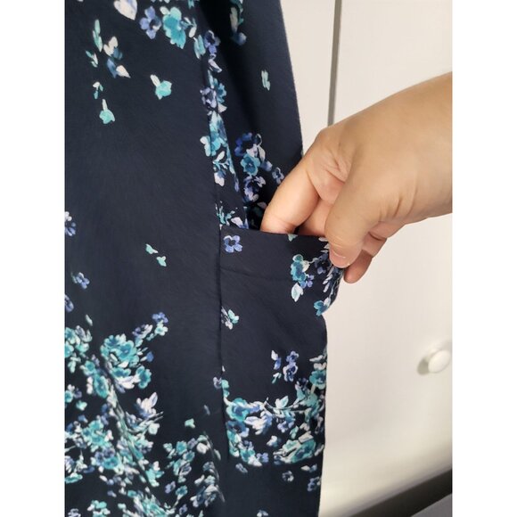 J. Jill Fit Women's LG V Neck Short Sleeve Dress Pockets Floral Blue - Picture 6 of 8